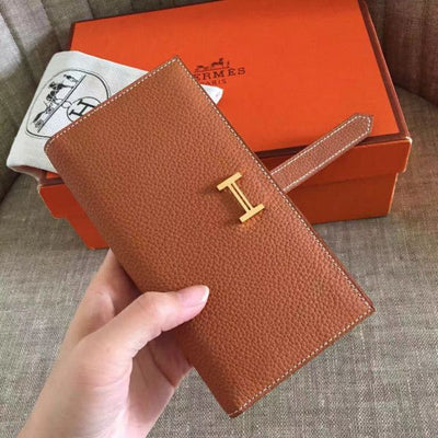 HERM Brown Clemence Bearn Gusset Wallet