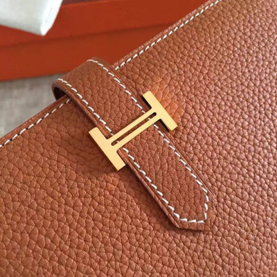 HERM Brown Clemence Bearn Gusset Wallet