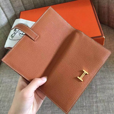 HERM Brown Clemence Bearn Gusset Wallet