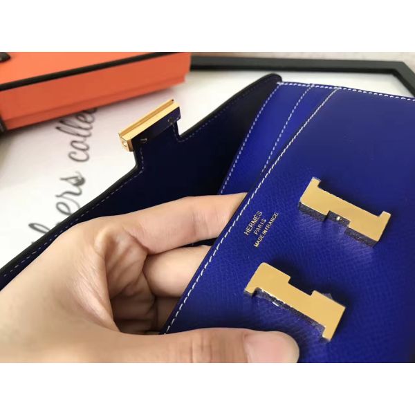 HERM Constance Long Wallet In Blue Electric Epsom Leather