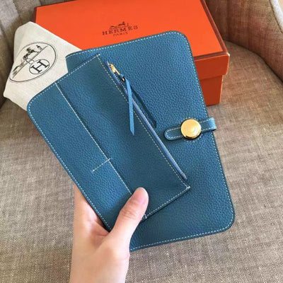 HERM Dogon Duo Wallet In Blue Jean Leather