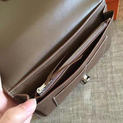 HERM Dogon Duo Wallet In Taupe Clemence Leather
