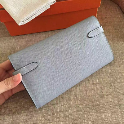 HERM Kelly Classic Long Wallet In Ciel Epsom Leather