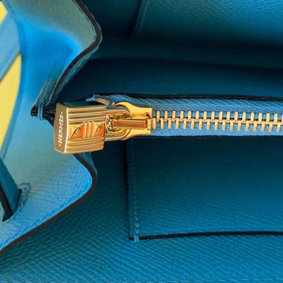 HERM Kelly Classique To Go Wallet In Blue Du Nord Epsom Calfskin