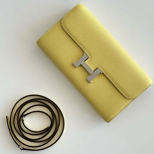 HERM Constance To Go Wallet in Jaune Poussin Epsom Calfskin