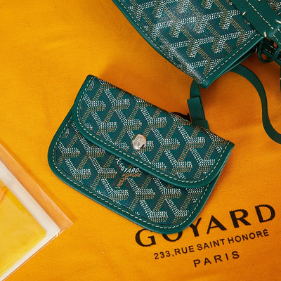 ANJOU MINI BAG 20 IN GREEN GOYARDINE CANVAS AND CALFSKIN WITH CARTOON PATCH