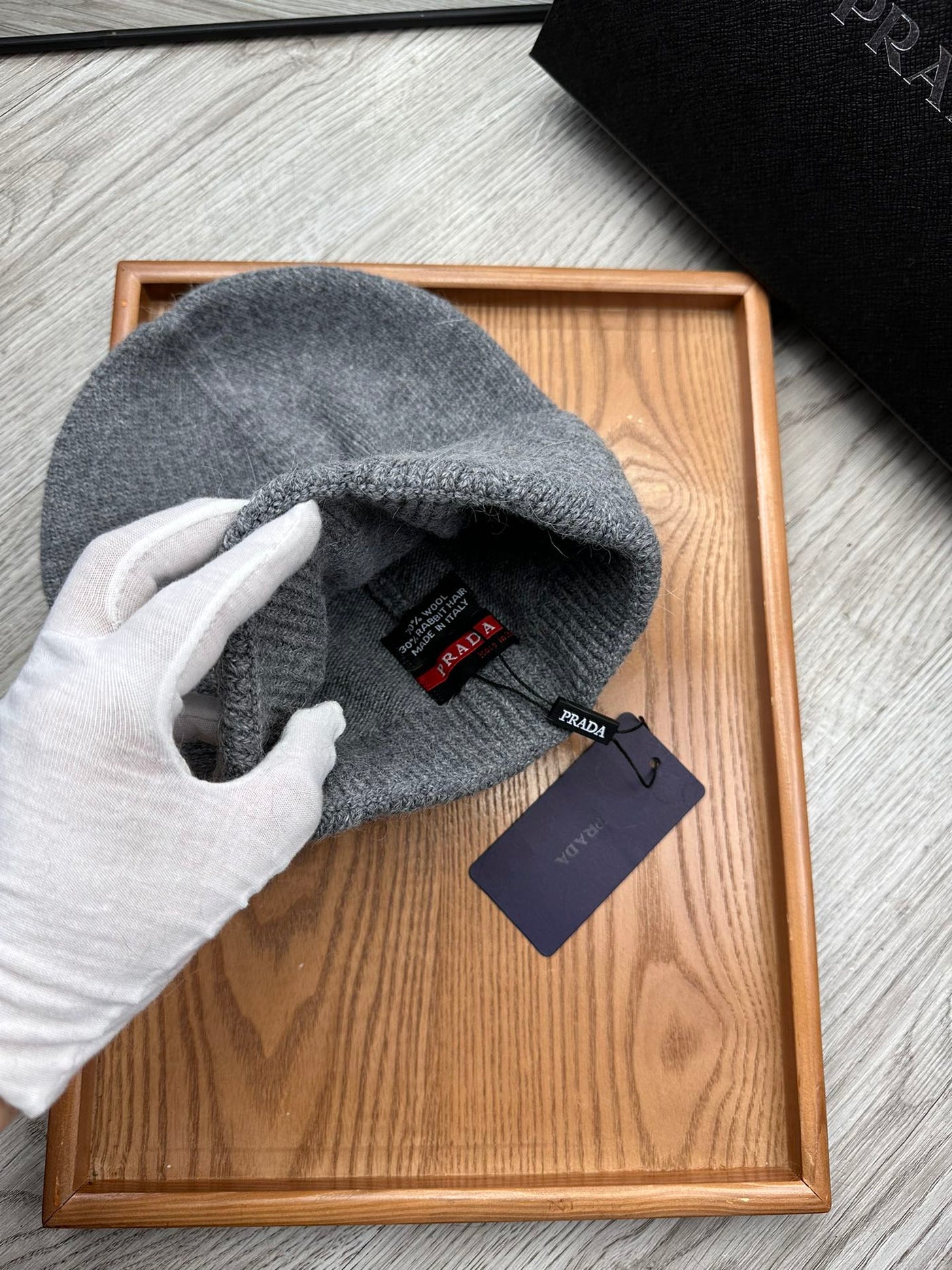 BEANIE HAT IN SHADOW GRAY WOOL AND RABBIT FUR 342034
