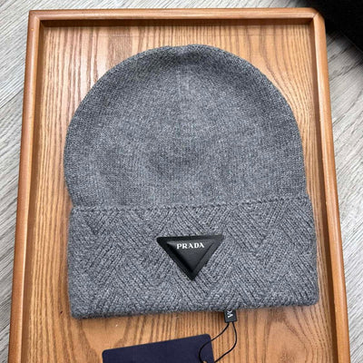 BEANIE HAT IN SHADOW GRAY WOOL AND RABBIT FUR 342034