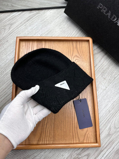 BEANIE HAT IN BLACK WOOL AND RABBIT FUR 342038