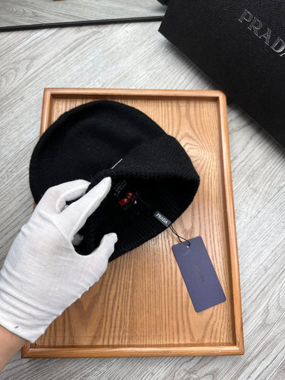 BEANIE HAT IN BLACK WOOL AND RABBIT FUR 342038