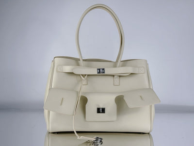 BEL AIR CARRY ALL BAG 29 IN WHITE NAPPA LAMBSKIN SILVER HARDWARE