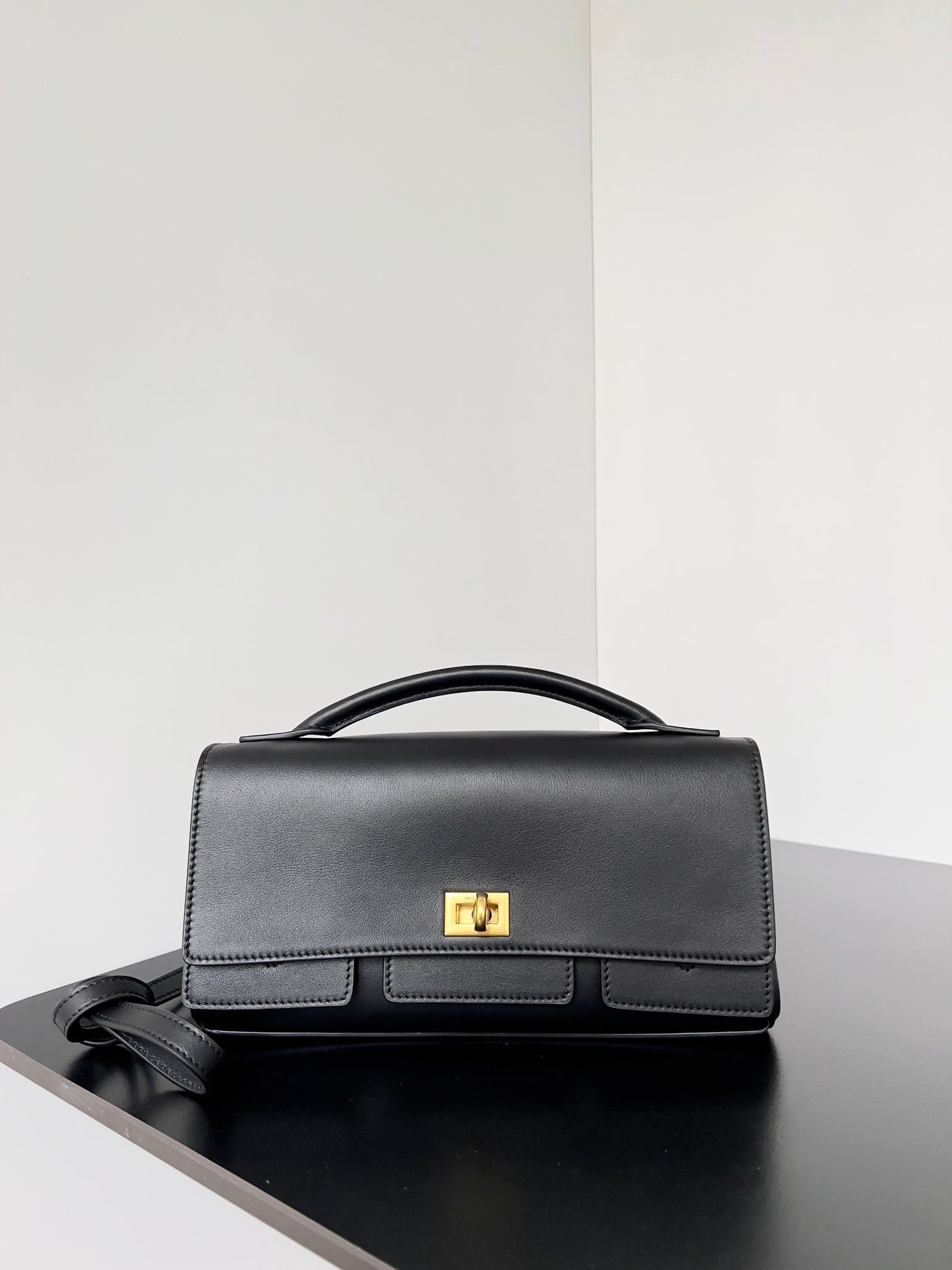 BEL AIR CLUTCH 27 IN BLACK NAPPA LAMBSKIN GOLD HARDWARE