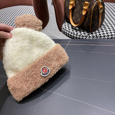 BEANIE HAT IN BEIGE MIX CAMEL BROWN WOOL AND RABBIT FUR 437687