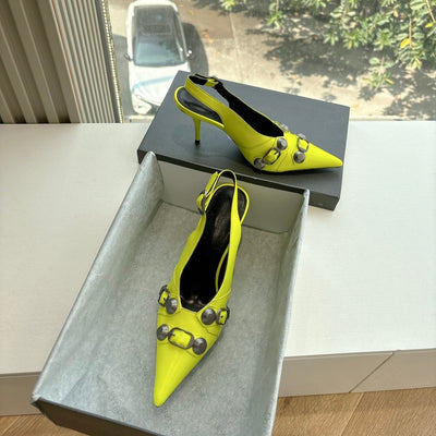 CAGOLE HIGH SLINGBACK IN YELLOW GLOSSY CALFSKIN